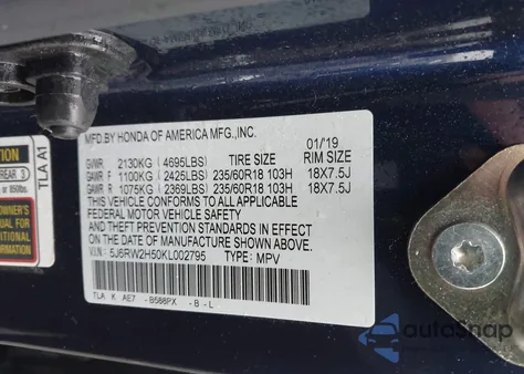 2019 Honda Cr-V Ex z USA, uszkodzony, nr VIN 5J6RW2H50KL002795